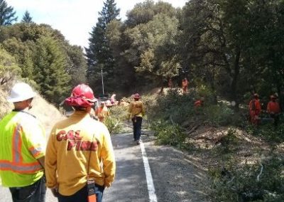 CalTrans, CalFire crews and SSFSC volunteers working along Skyline